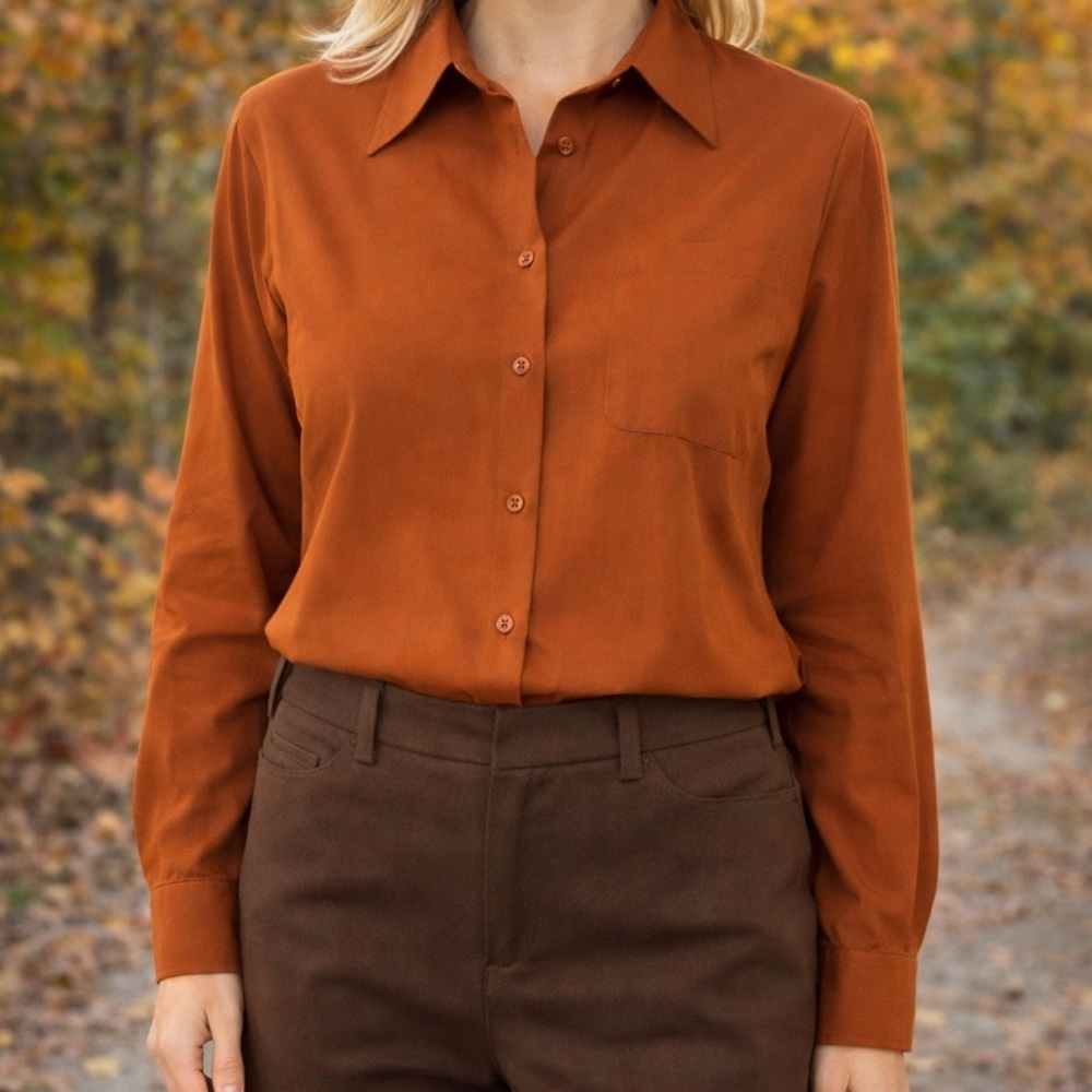 Rust Stretch Button-Up Collared Shirt